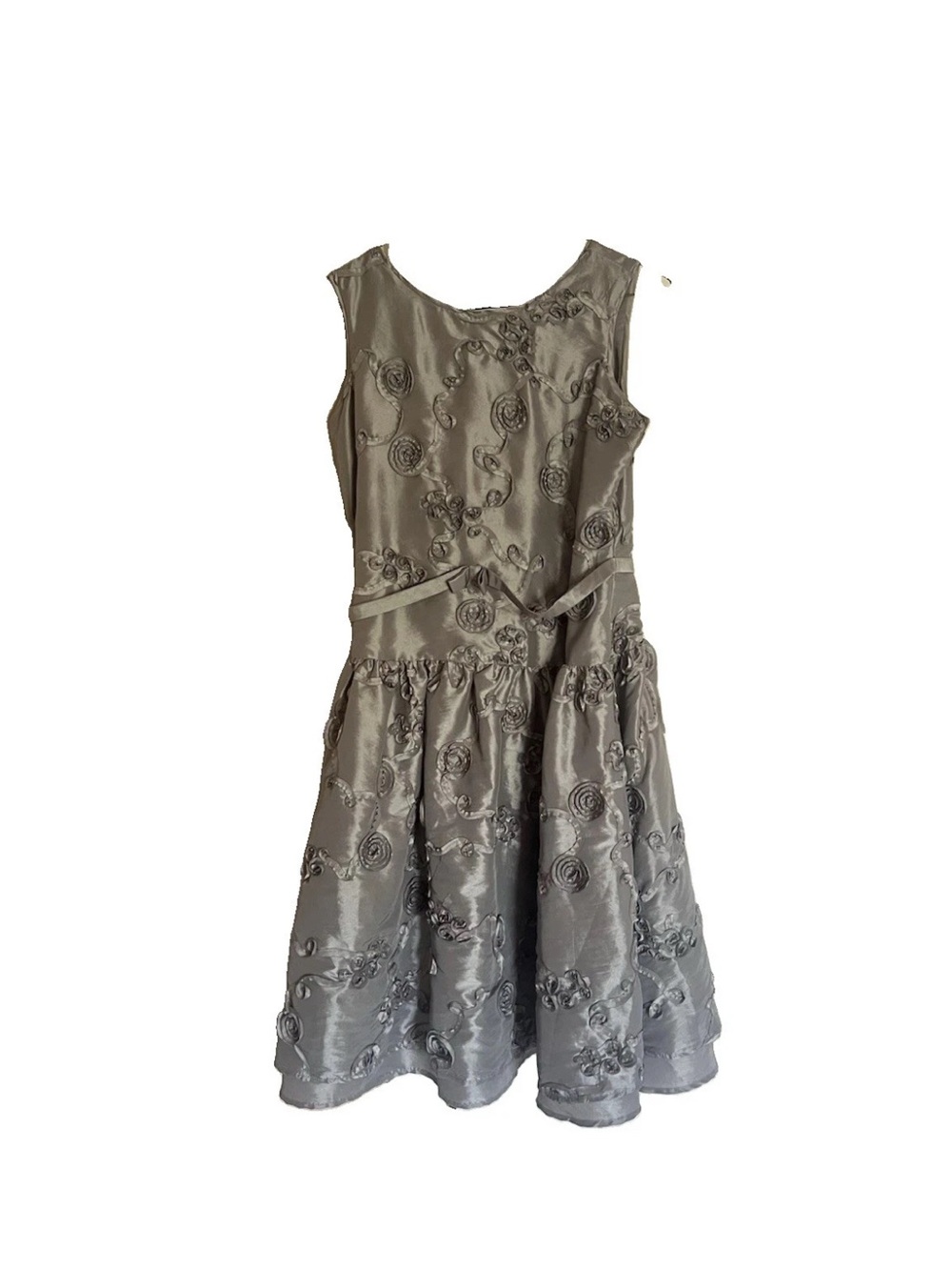 American Girl Gray Fancy Flower Holiday Dress For Girls formal recital 12 L EUC
